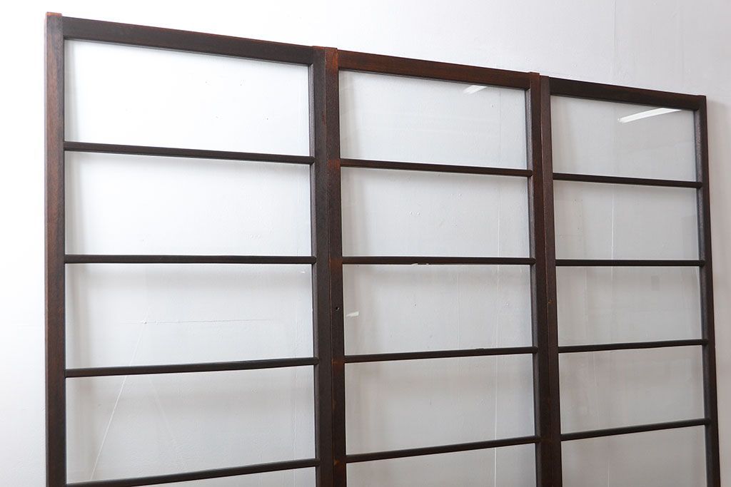 アンティーク　シンプルなガラス戸3枚セット(引き戸、建具)