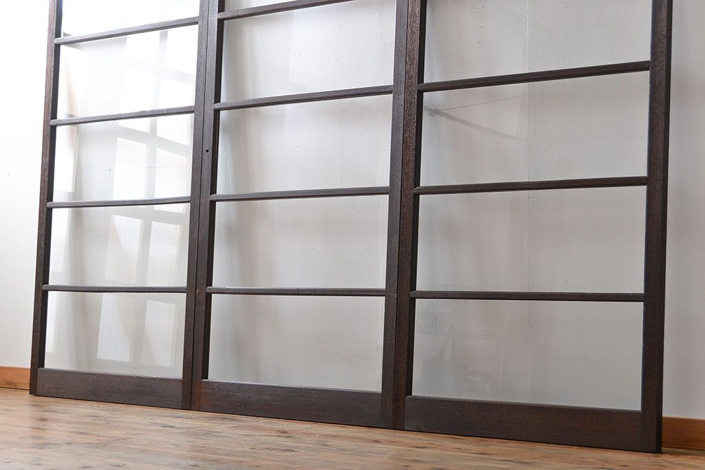 アンティーク　シンプルなガラス戸3枚セット(引き戸、建具)