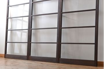 アンティーク　シンプルなガラス戸3枚セット(引き戸、建具)