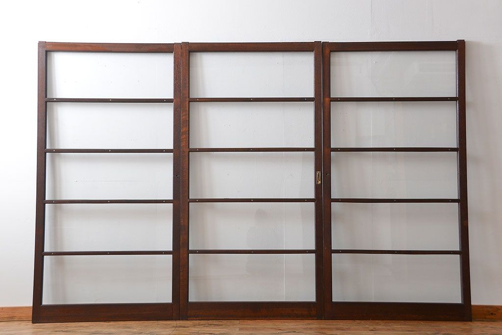 アンティーク　シンプルなガラス戸3枚セット(引き戸、建具)