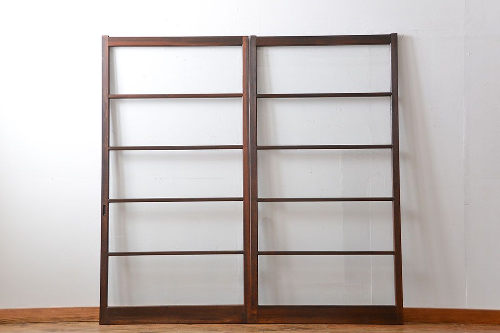 アンティーク　シンプルなガラス戸2枚セット(引き戸、建具)