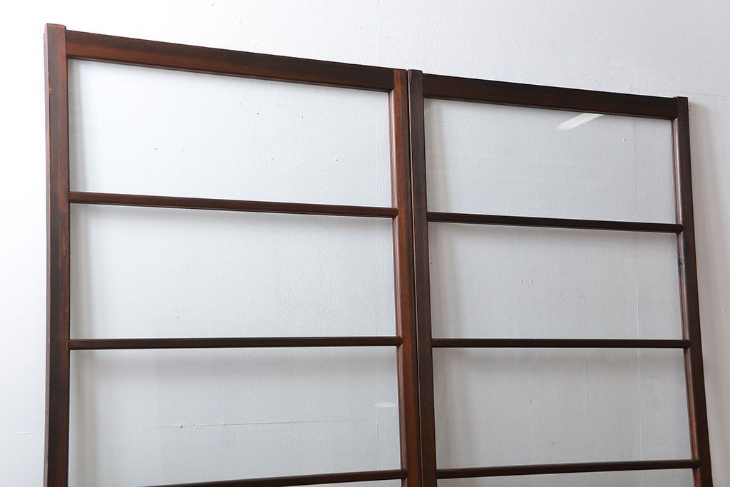 アンティーク　シンプルなガラス戸2枚セット(引き戸、建具)