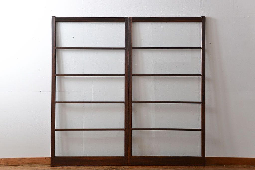 アンティーク　シンプルなガラス戸2枚セット(引き戸、建具)