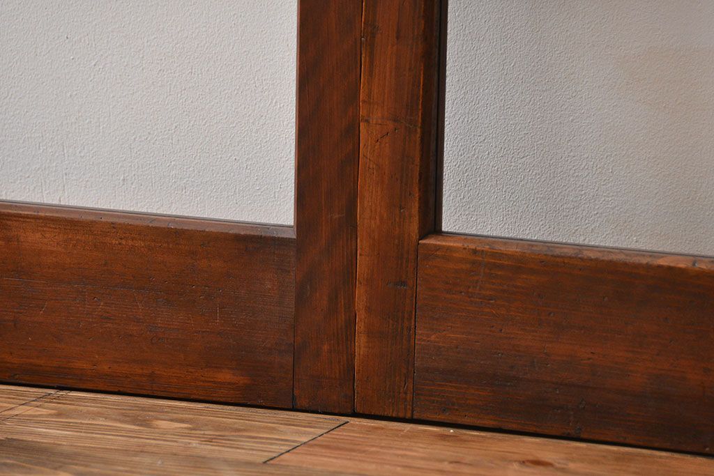 アンティーク　シンプルなガラス戸2枚セット(引き戸、建具)