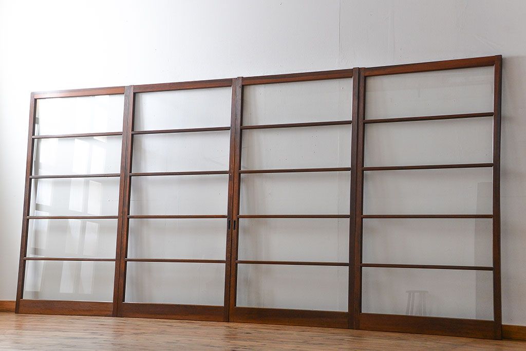 アンティーク　シンブルなガラス戸4枚セット(引き戸、建具)
