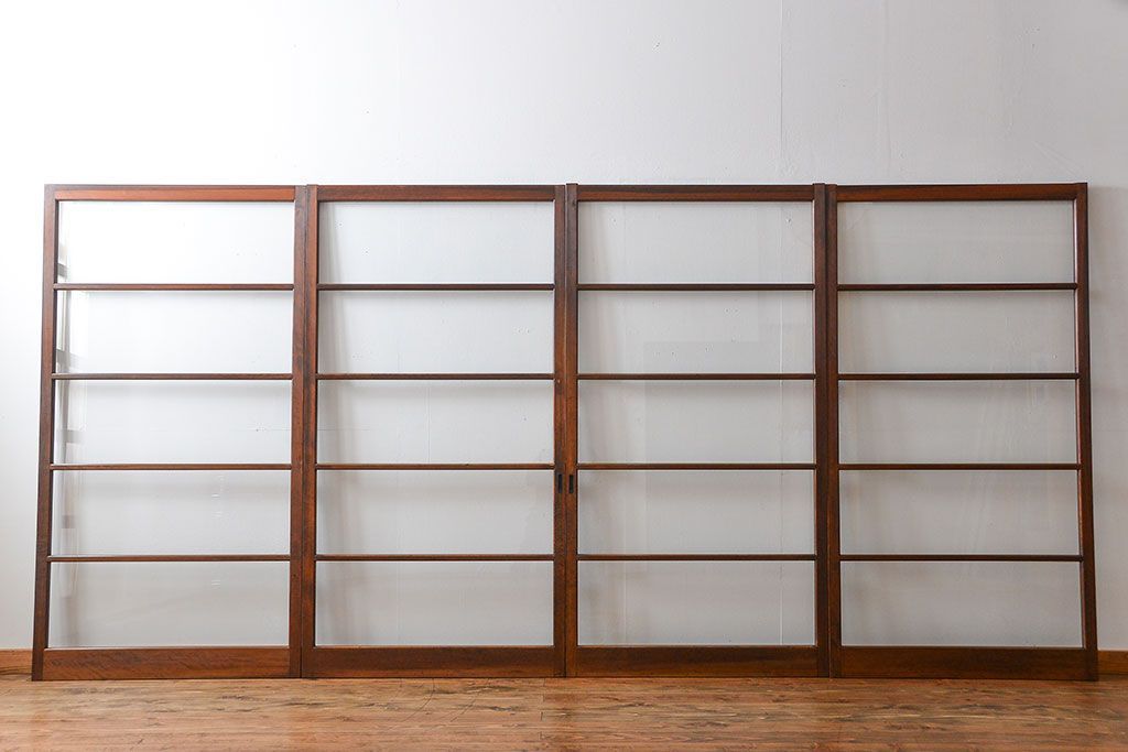 アンティーク　シンブルなガラス戸4枚セット(引き戸、建具)