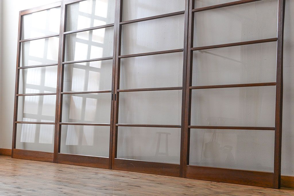 アンティーク　シンブルなガラス戸4枚セット(引き戸、建具)