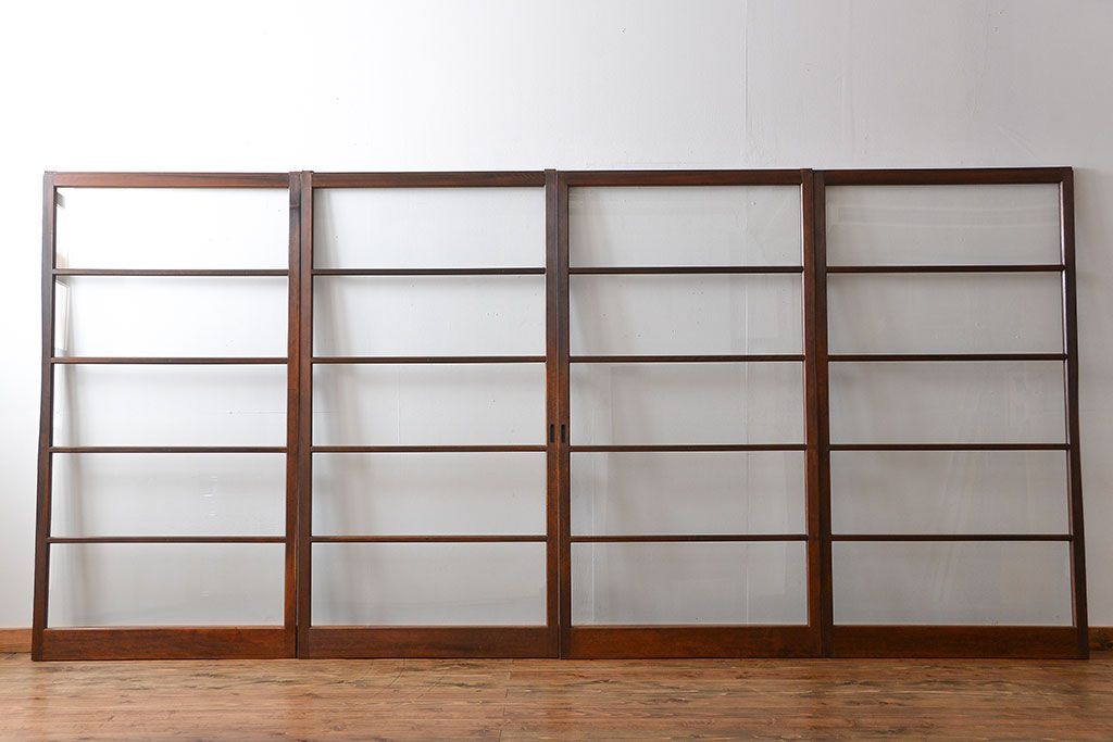 アンティーク　シンブルなガラス戸4枚セット(引き戸、建具)