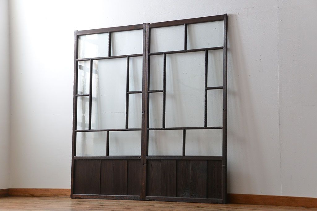 大正ロマン クリアガラス引き戸 2枚セット(パーテーション、ガラス戸、パネル、スクリーン)