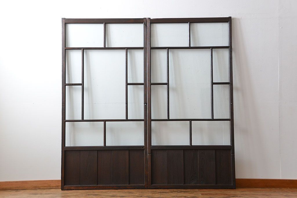 大正ロマン クリアガラス引き戸 2枚セット(パーテーション、ガラス戸、パネル、スクリーン)