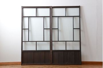 大正ロマン クリアガラス引き戸 2枚セット(パーテーション、ガラス戸、パネル、スクリーン)