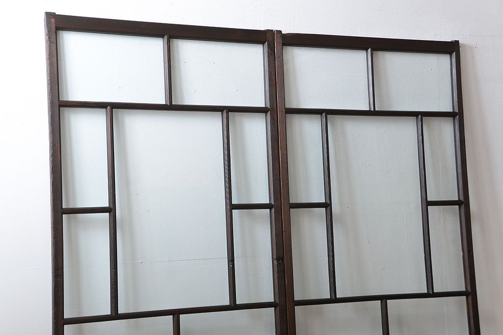 大正ロマン クリアガラス引き戸 2枚セット(パーテーション、ガラス戸、パネル、スクリーン)
