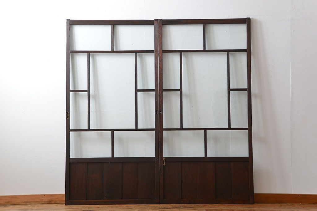 大正ロマン クリアガラス引き戸 2枚セット(パーテーション、ガラス戸、パネル、スクリーン)