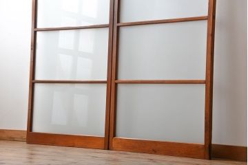  アンティーク 古い木のすりガラス戸 2枚セット(引き戸)