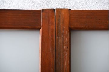 アンティーク 古い木のすりガラス戸 2枚セット(引き戸)