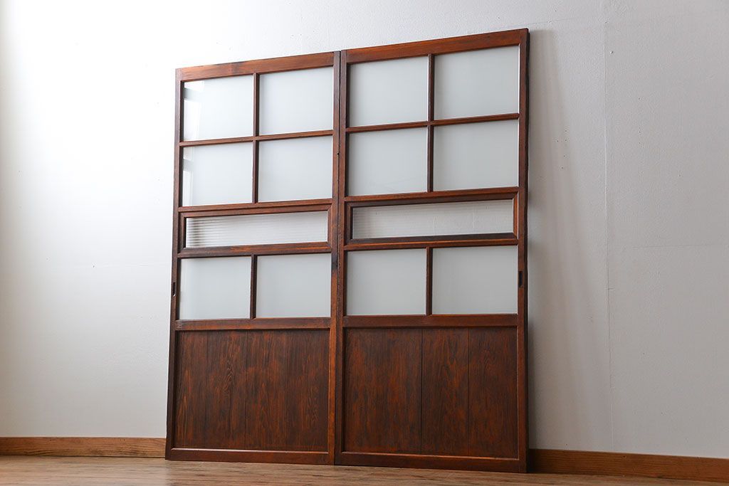 古民具・骨董 古風な室内用引き戸 2枚セット(ガラス戸・古民家・建具)