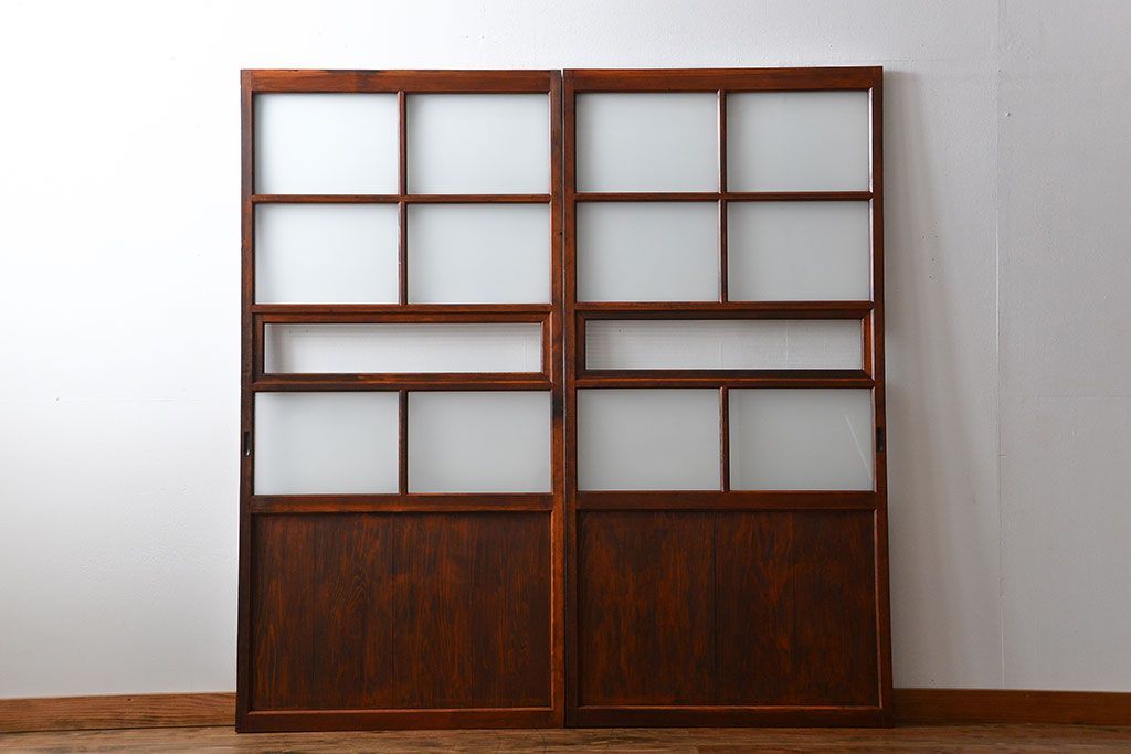 古民具・骨董 古風な室内用引き戸 2枚セット(ガラス戸・古民家・建具)