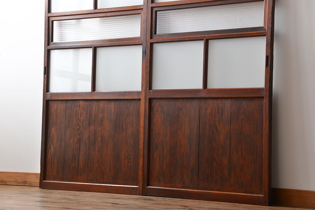古民具・骨董 古風な室内用引き戸 2枚セット(ガラス戸・古民家・建具)