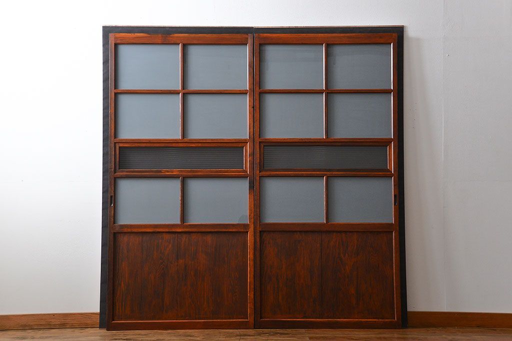 古民具・骨董 古風な室内用引き戸 2枚セット(ガラス戸・古民家・建具)