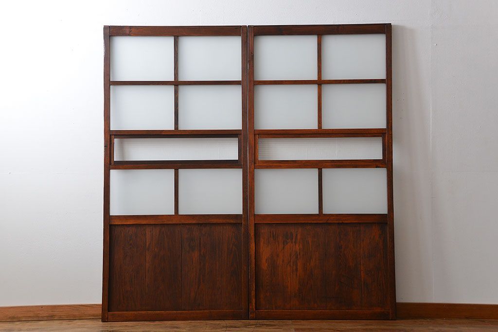 古民具・骨董 古風な室内用引き戸 2枚セット(ガラス戸・古民家・建具)