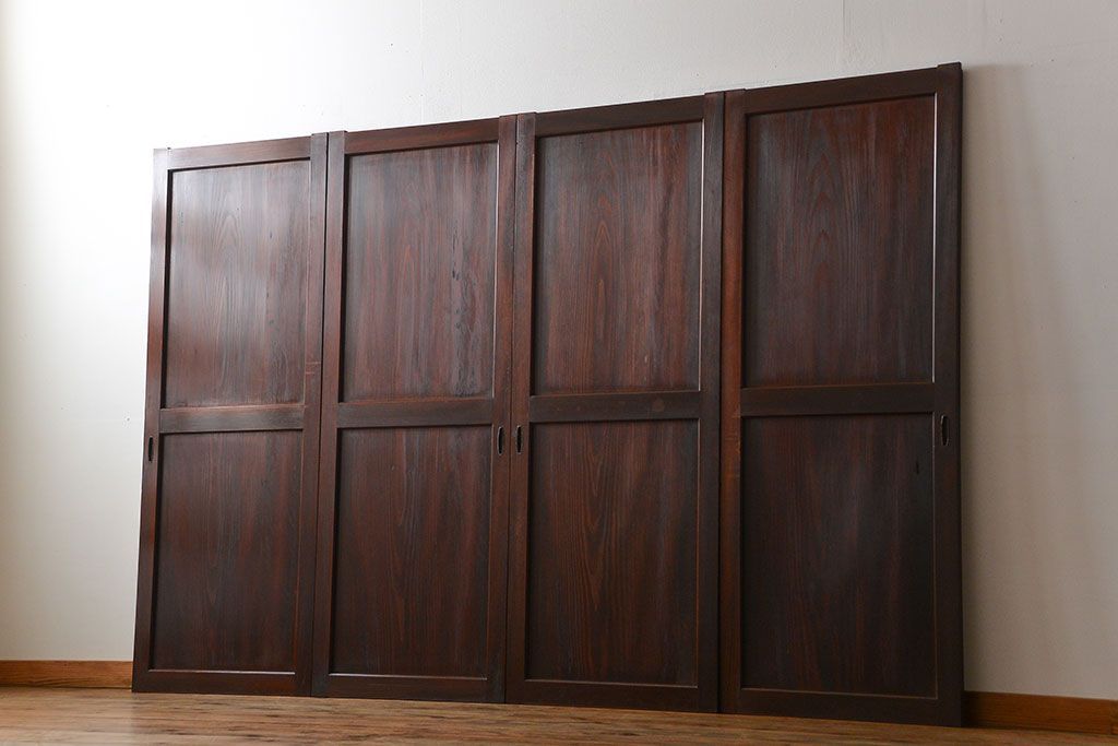 古民具・骨董 太い框組の上質な杉材一枚板 幅せま帯戸 4枚セット(板戸、和風建具)