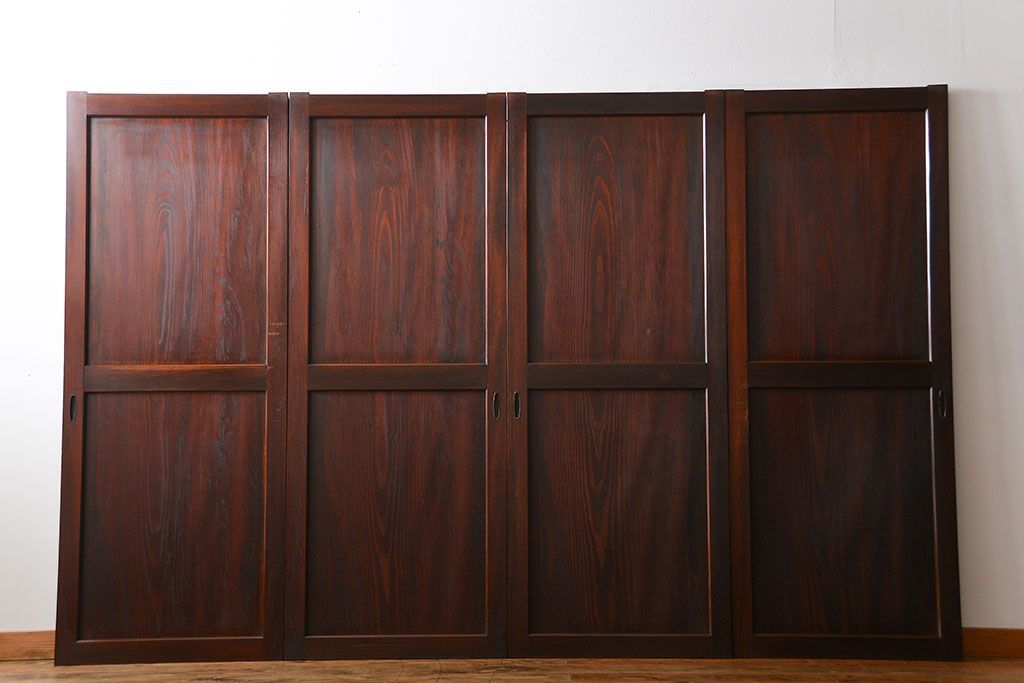 古民具・骨董 太い框組の上質な杉材一枚板 幅せま帯戸 4枚セット(板戸、和風建具)