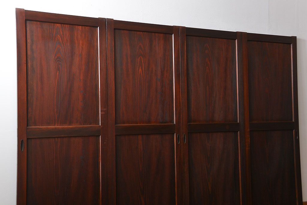 古民具・骨董 太い框組の上質な杉材一枚板 幅せま帯戸 4枚セット(板戸、和風建具)