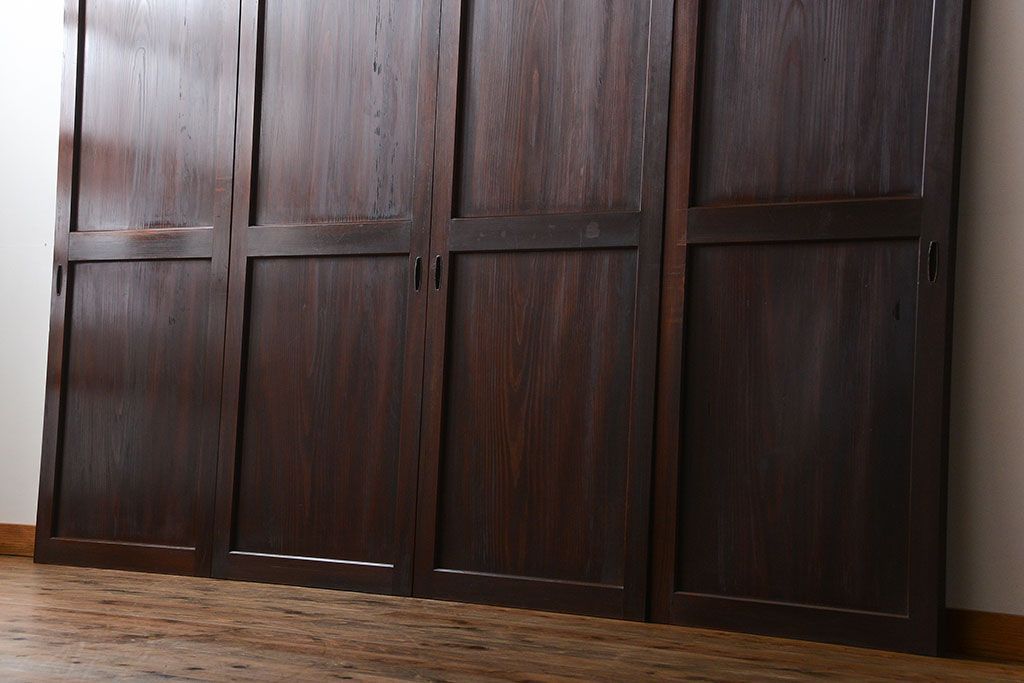 古民具・骨董 太い框組の上質な杉材一枚板 幅せま帯戸 4枚セット(板戸、和風建具)