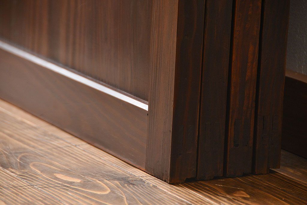 古民具・骨董 太い框組の上質な杉材一枚板 幅せま帯戸 4枚セット(板戸、和風建具)