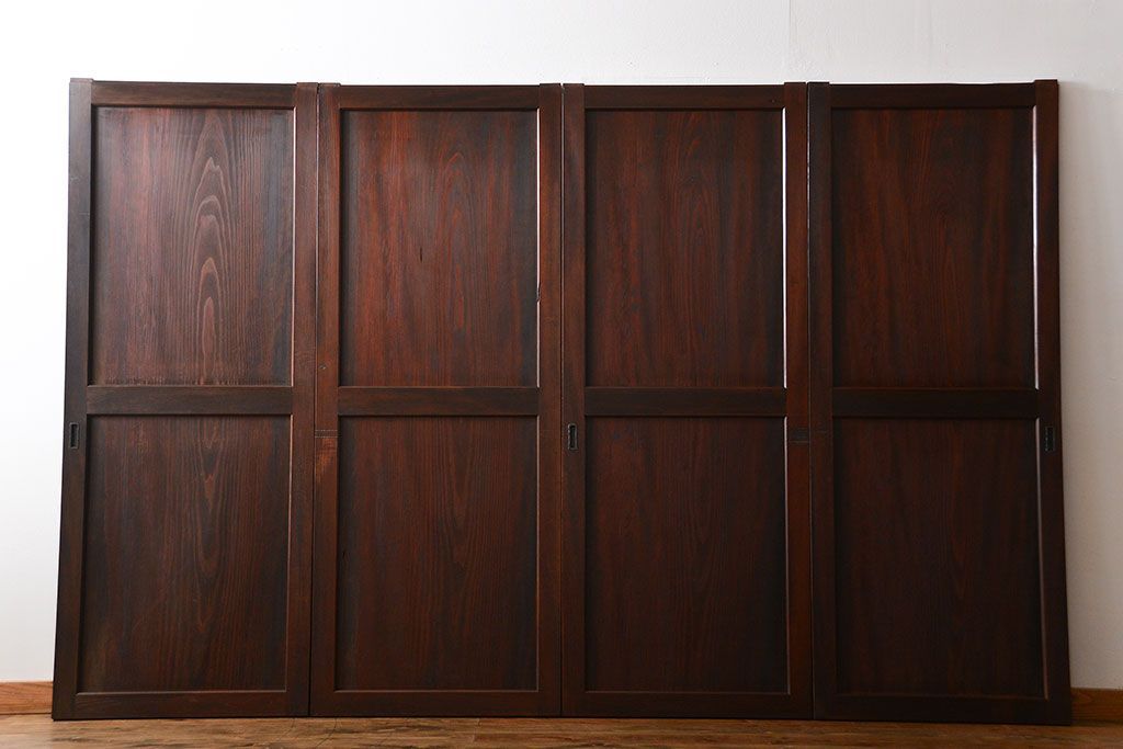 古民具・骨董 太い框組の上質な杉材一枚板 幅せま帯戸 4枚セット(板戸、和風建具)