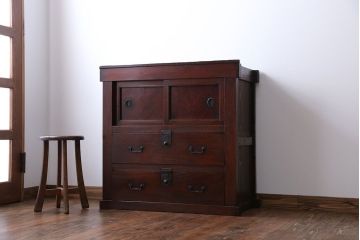 アンティーク家具　古民具・骨董 前面桜材と欅材!帳場箪笥(時代箪笥)
