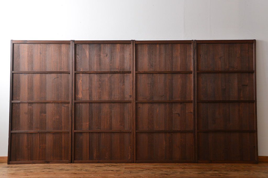 アンティーク 鏡板が桐材の上品な板戸 4枚セット(引き戸、帯戸)