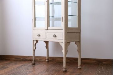 アンティーク家具　アンティーク オリジナルペイントのケビントガラスケース(収納棚、キャビネット)