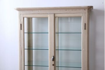 アンティーク家具　アンティーク オリジナルペイントのケビントガラスケース(収納棚、キャビネット)