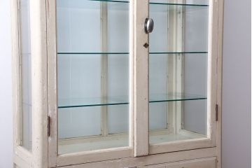 アンティーク家具　アンティーク オリジナルペイントのケビントガラスケース(収納棚、キャビネット)