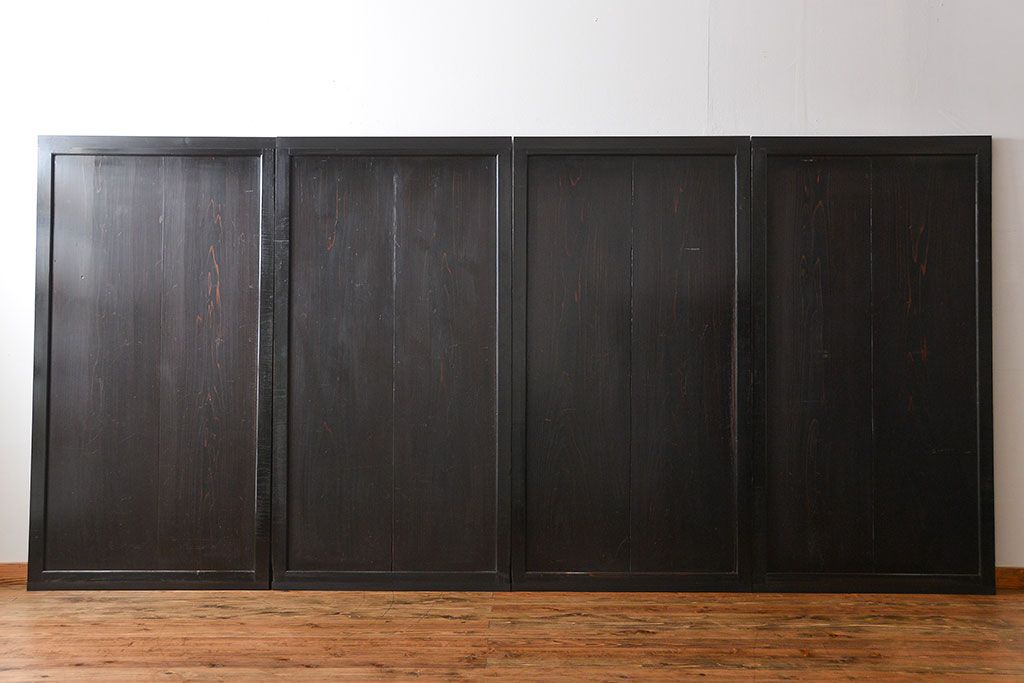 古民具・骨董 煤けた味のある板戸 4枚セット(帯戸、引き戸)