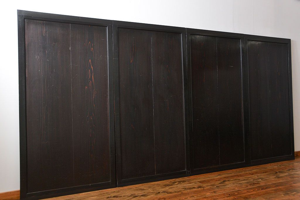 古民具・骨董 煤けた味のある板戸 4枚セット(帯戸、引き戸)
