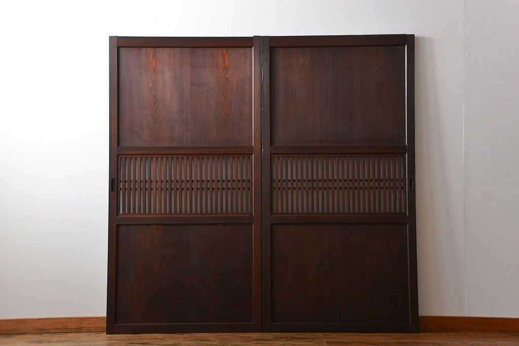 アンティーク 古い木の格子帯戸 2枚セット(引き戸)