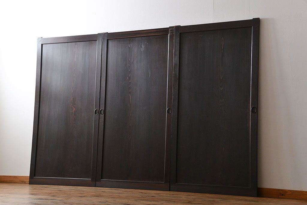 古民具・骨董 杉材一枚板 味わい深い板戸 3枚セット(帯戸)