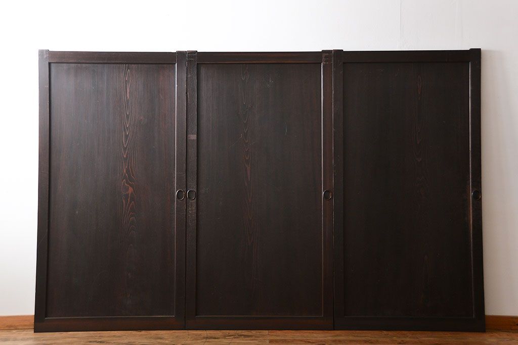 古民具・骨董 杉材一枚板 味わい深い板戸 3枚セット(帯戸)