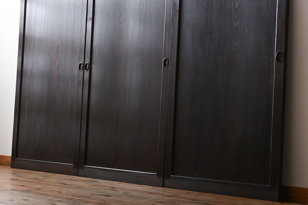 古民具・骨董 杉材一枚板 味わい深い板戸 3枚セット(帯戸)