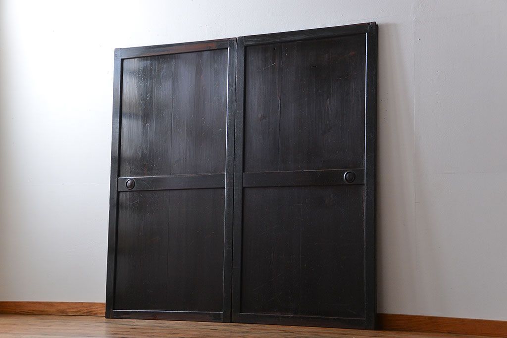 アンティーク 煤けた時代帯戸 2枚セット(建具、板戸)