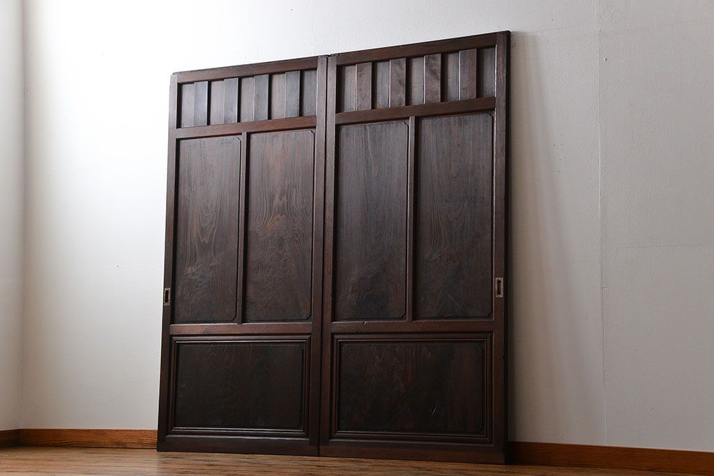 古民具・骨董 杢目の素晴らしい無双帯戸 2枚セット(板戸、古民家)