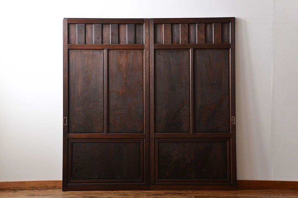 古民具・骨董 杢目の素晴らしい無双帯戸 2枚セット(板戸、古民家)