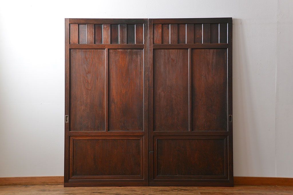 古民具・骨董 杢目の素晴らしい無双帯戸 2枚セット(板戸、古民家)