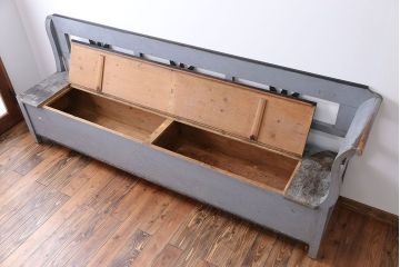 アンティーク家具　イギリスアンティーク 収納ボックス付き!オリジナルペイントの特大ベンチ