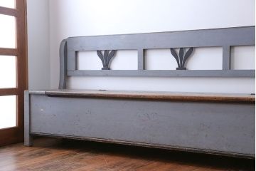 アンティーク家具　イギリスアンティーク 収納ボックス付き!オリジナルペイントの特大ベンチ