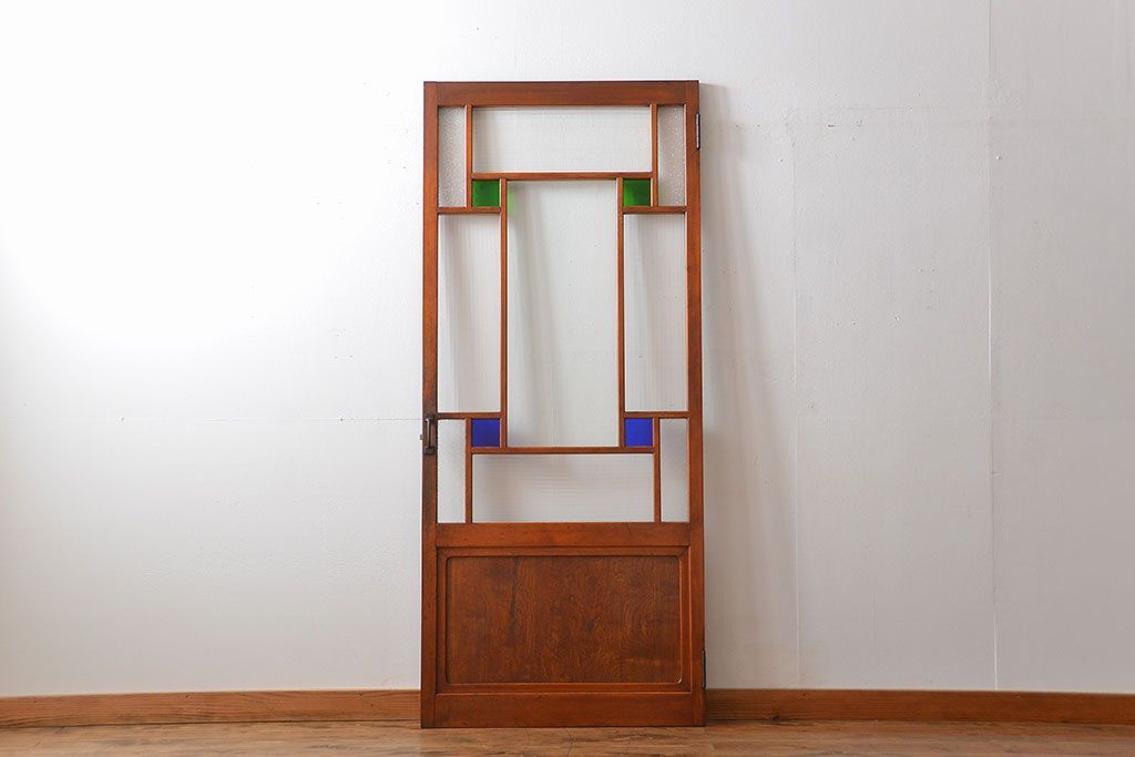 アンティーク 大正ロマン　色ガラス入りの上質な扉(ドア)