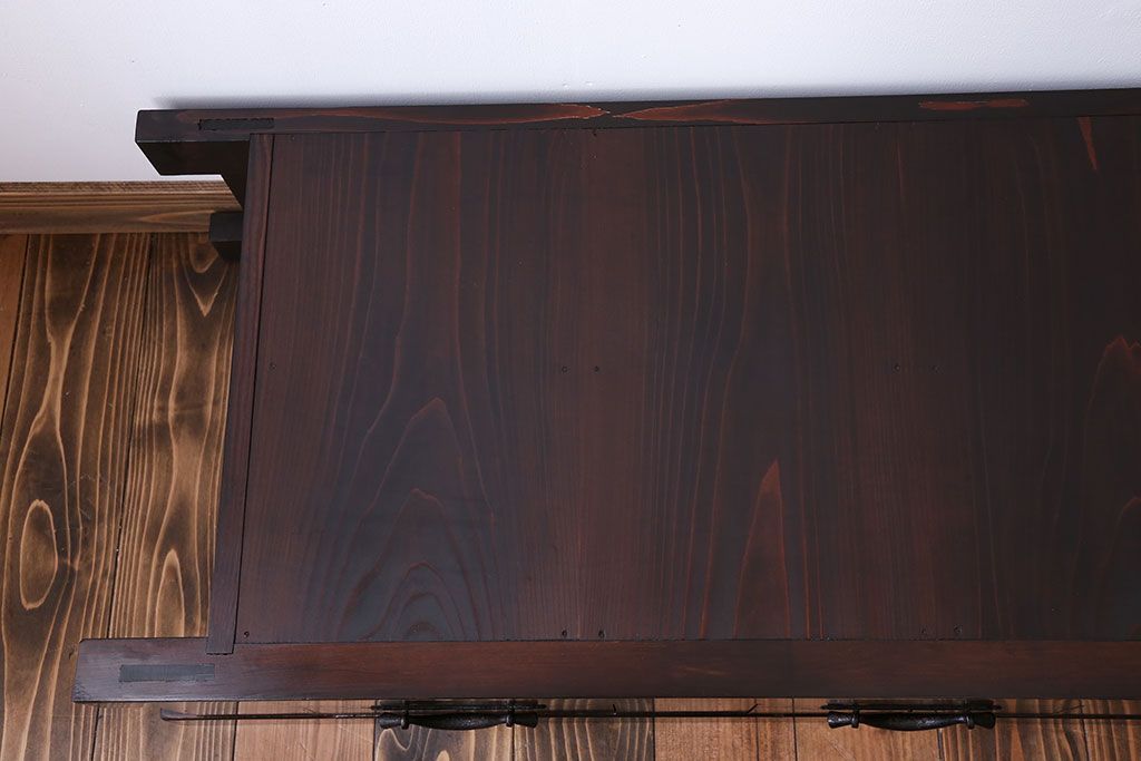 アンティーク家具　古民具・骨董 5杯引き出し　横長ローボード(2)(置き床、置床、水屋箪笥、テレビ台、キャビネット、収納棚)