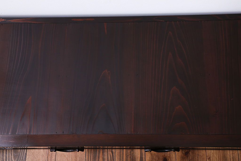 アンティーク家具　古民具・骨董 5杯引き出し　横長ローボード(2)(置き床、置床、水屋箪笥、テレビ台、キャビネット、収納棚)